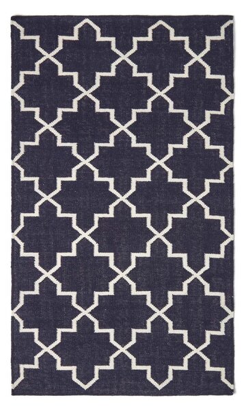 Edmonton Navy Blue and White 100% Cotton Geometric Pattern KIlim Rug, 90 x 150 cm