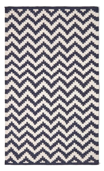 Casablanca Handwoven Zig Zag Pattern Dark Blue and White 100% Cotton Kilim Rug, 90 x 150 cm