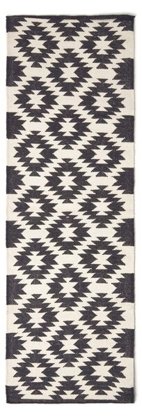 Zurich Handwoven Black and White 100% Cotton Geometric Pattern Kilim Hall Runner, 66 x 200 cm