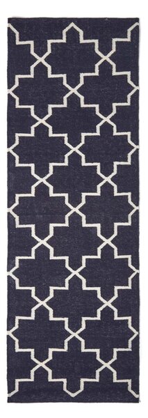 Edmonton Navy Blue and White 100% Cotton Geometric Pattern KIlim Hall Runner, 66 x 200 cm