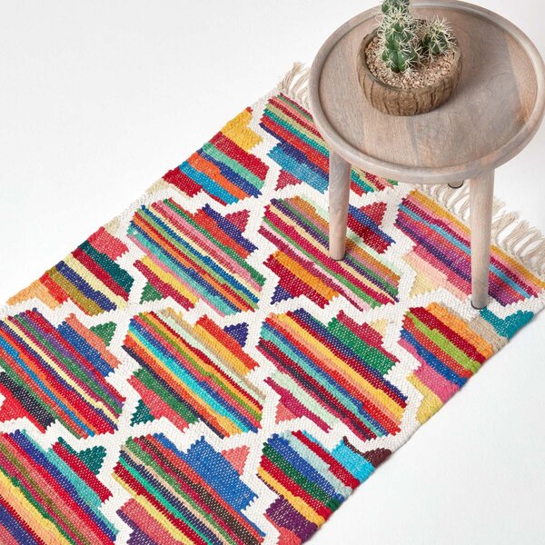 Amsterdam Handwoven Multi Coloured 100% Cotton Chindi Kilim Hall Runner, 66 x 200 cm