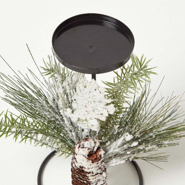 Homescapes Frosted Artificial Pine Branch Christmas Candle Holder