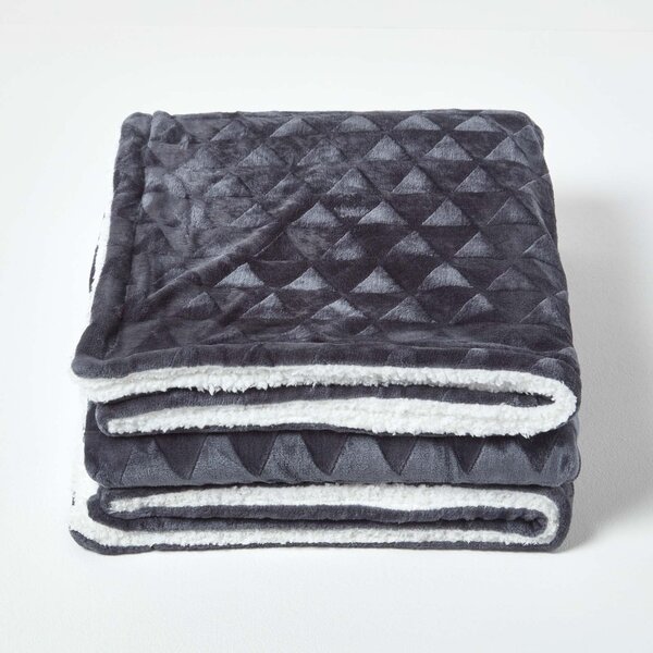 Homescapes Dark Grey Geometric Velvet Blanket Throw, 130 x 160cm