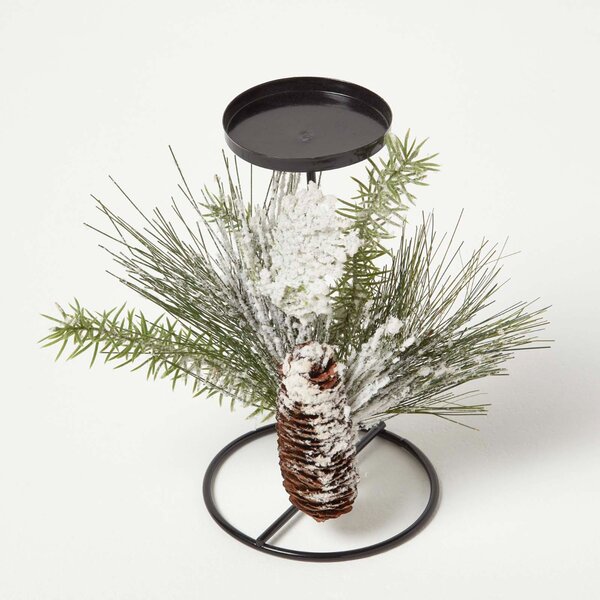 Homescapes Frosted Artificial Pine Branch Christmas Candle Holder