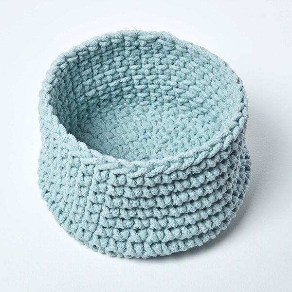 Homescapes Pastel Blue Cotton Knitted Round Storage Basket, 37 x 21 cm