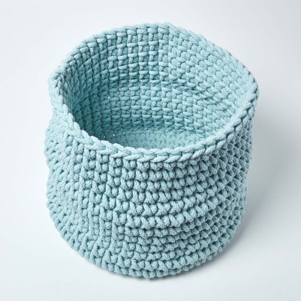 Homescapes Pastel Blue Cotton Knitted Round Storage Basket, 42 x 37 cm