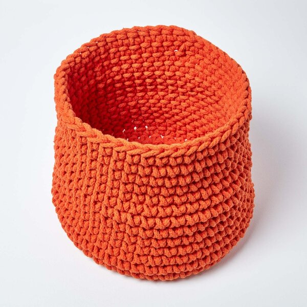 Burnt Orange Cotton Knitted Round Storage Basket, 42 x 37 cm