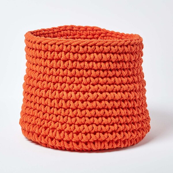 Burnt Orange Cotton Knitted Round Storage Basket, 42 x 37 cm