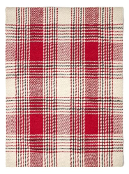 Homescapes Walker Red Tartan Check Non-Slip 100% Wool Rug, 70 x 120 cm