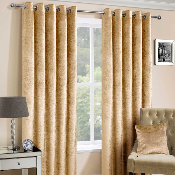 Mustard Gold Luxury Crushed Velvet Lined Eyelet Curtain Pair, 45 x 54"