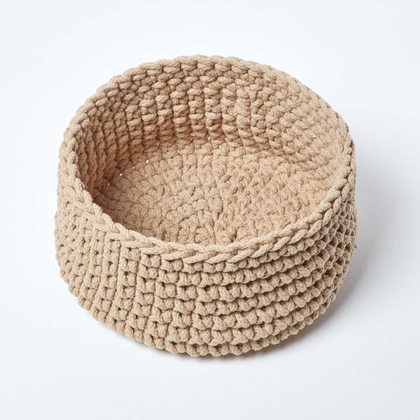 Homescapes Linen Cotton Knitted Round Storage Basket, 37 x 21 cm