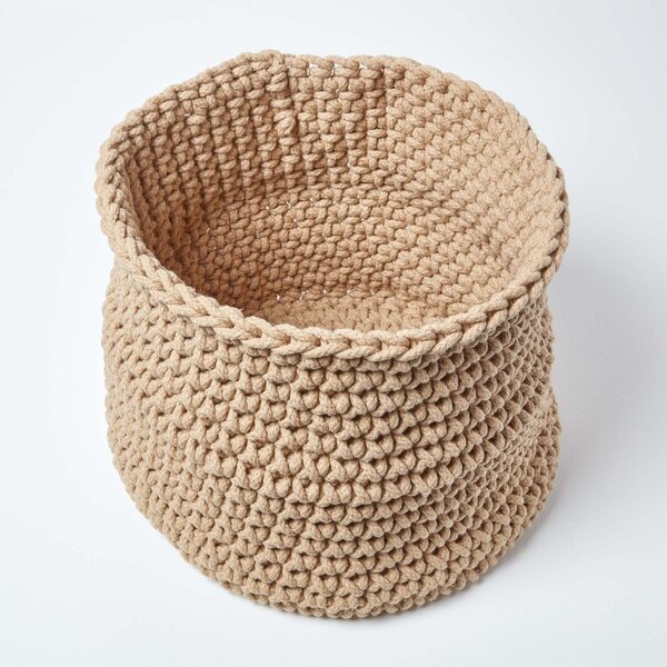 Homescapes Linen Cotton Knitted Round Storage Basket, 42 x 37 cm