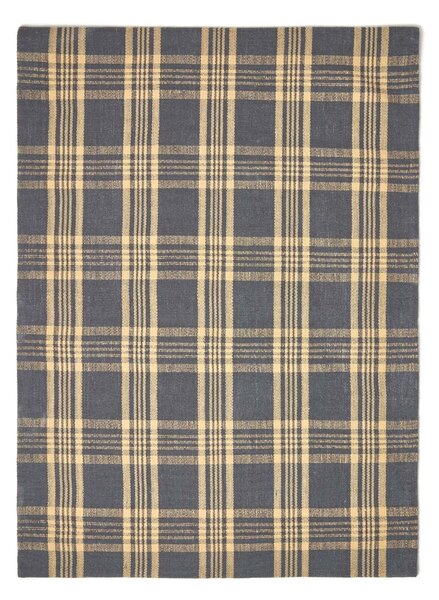 Douglas Grey and Yellow Tartan Check Non-Slip 100% Wool Rug, 70 x 120 cm