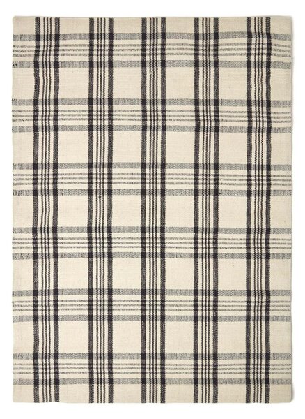 Logan Black and White Tartan Check Non-Slip 100% Wool Rug, 70 x 120 cm