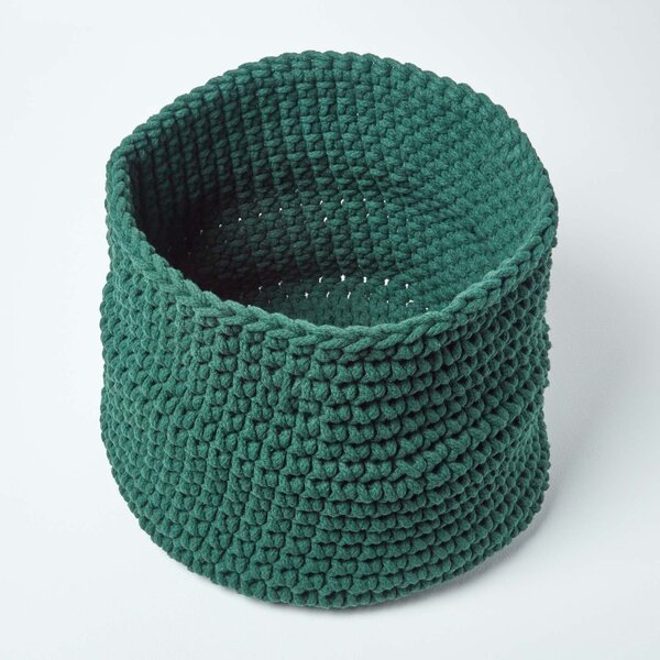 Forest Green Cotton Knitted Round Storage Basket, 42 x 37cm