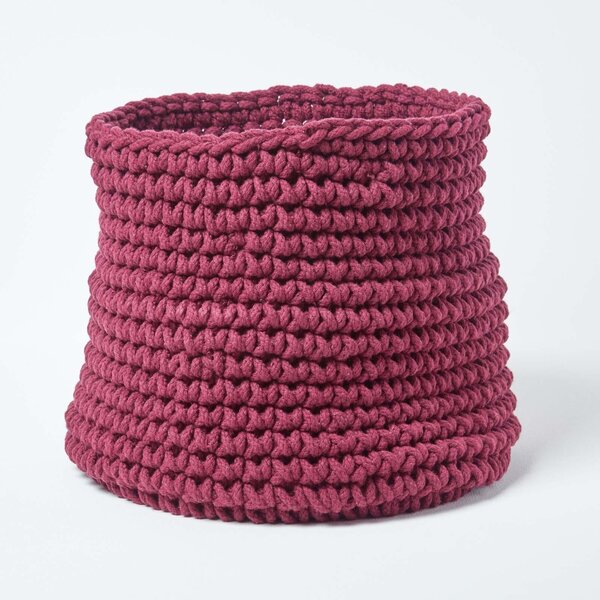 Homescapes Plum Cotton Knitted Round Storage Basket