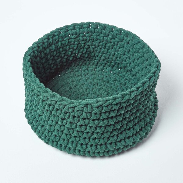 Forest Green Cotton Knitted Round Storage Basket, 37 x 21cm