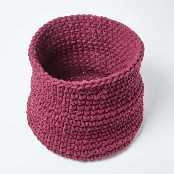 Homescapes Plum Cotton Knitted Round Storage Basket