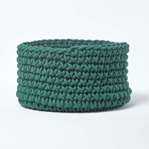 Forest Green Cotton Knitted Round Storage Basket, 37 x 21cm