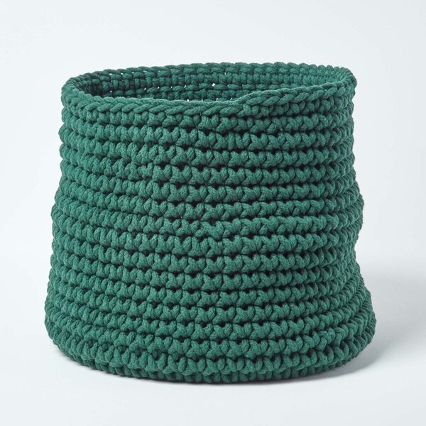 Forest Green Cotton Knitted Round Storage Basket, 42 x 37cm