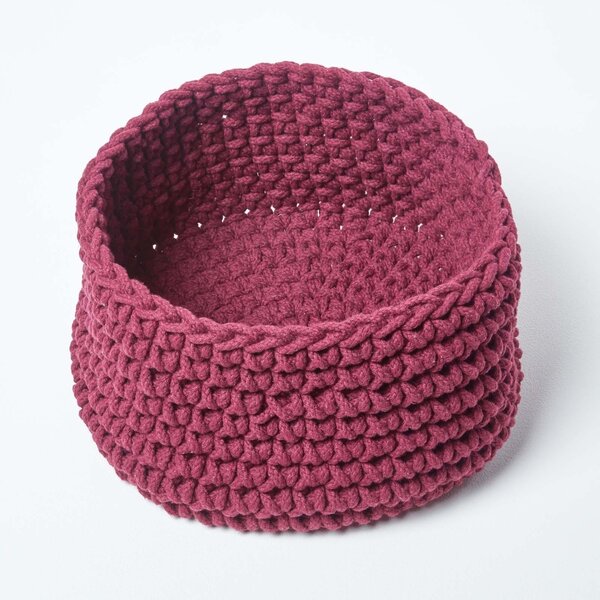 Homescapes Plum Cotton Knitted Round Storage Basket