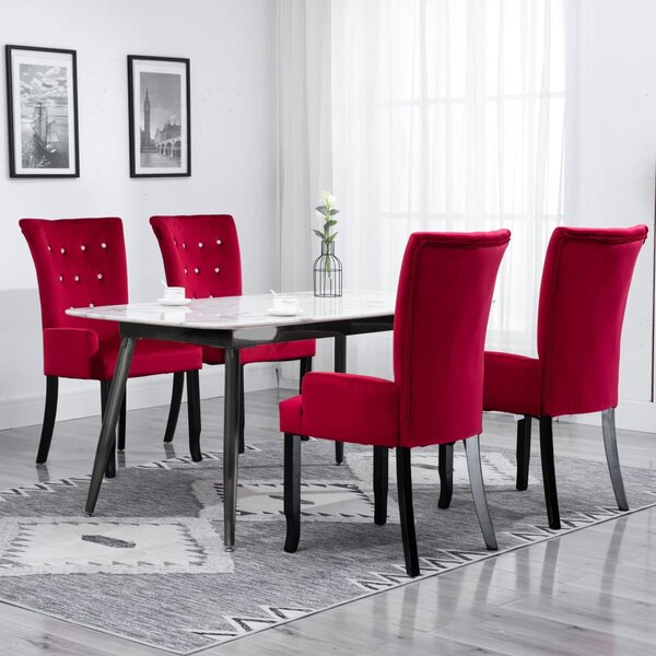 Dining Chair with Armrests 4 pcs Red Velvet