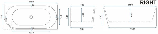 Bathtub SYDNEY BELLANTO RIGHT 150cm