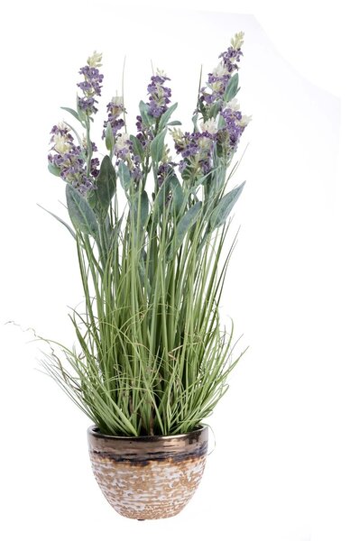 Purple Artificial Lavender Plant Decorative Metallic Pot, 66 cm Tall