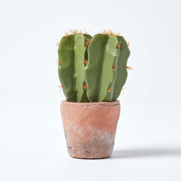 Small Artificial Cactus in Terracotta Pot 17cm Tall Fake Cactus