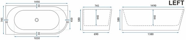 Bathtub SYDNEY BELLANTO LEFT 150cm