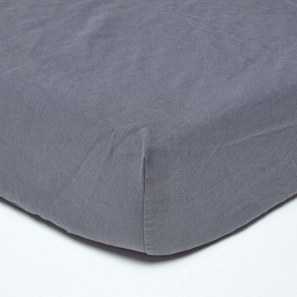 Homescapes Dark Grey Linen Fitted Sheet, Single