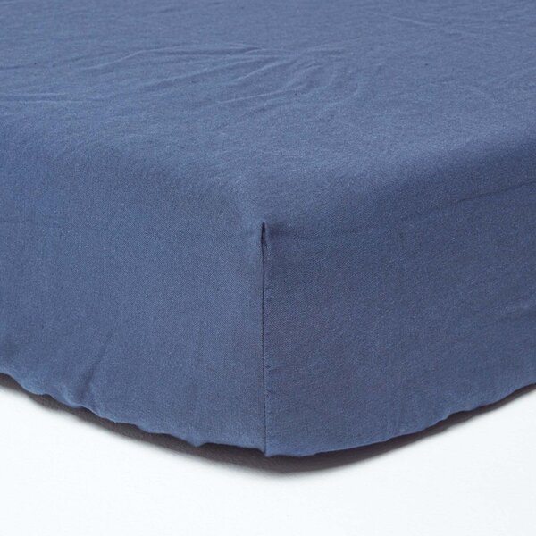 Homescapes Navy Blue Linen Fitted Sheet, Single