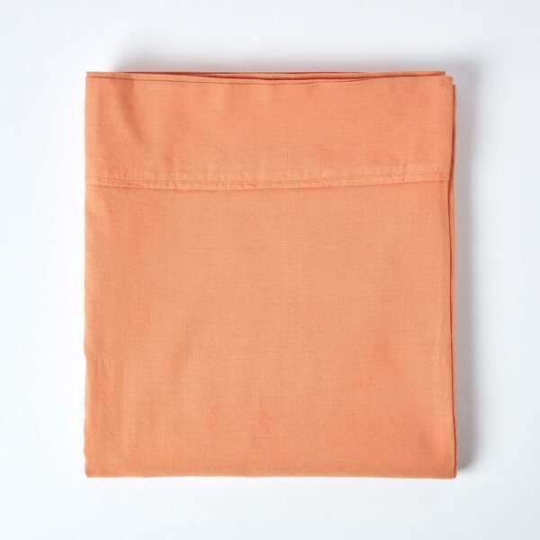 Homescapes Burnt Orange Linen Flat Sheet, Single