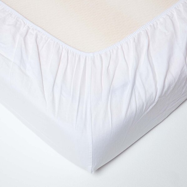 Homescapes White Linen Fitted Sheet, Single