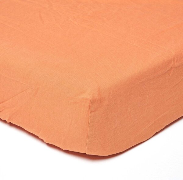 Homescapes Burnt Orange Linen Fitted Sheet, Single