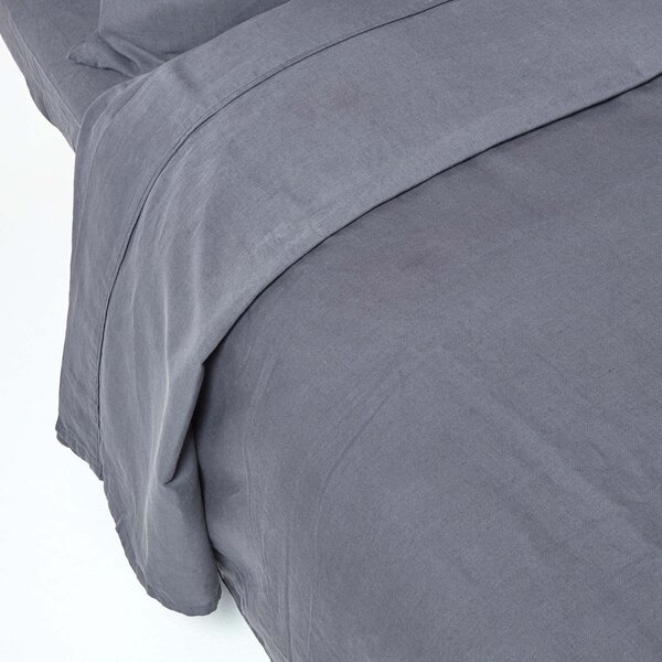 Homescapes Dark Grey Linen Flat Sheet, Double