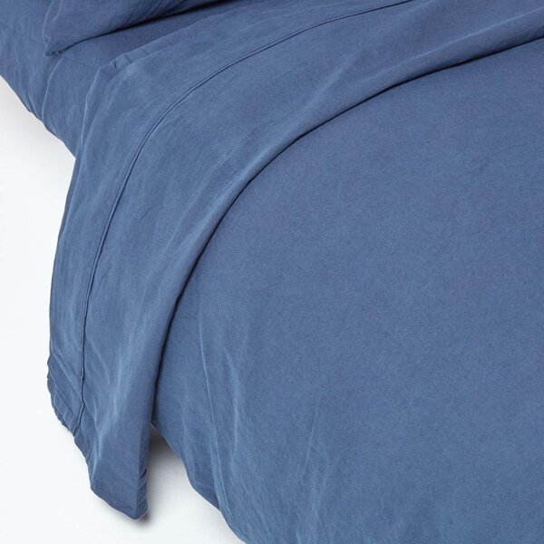 Homescapes Navy Blue Linen Flat Sheet, Single