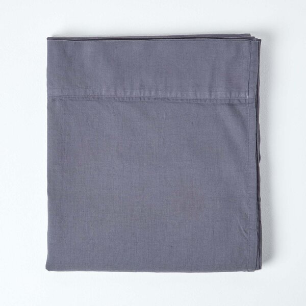 Homescapes Dark Grey Linen Flat Sheet, Double