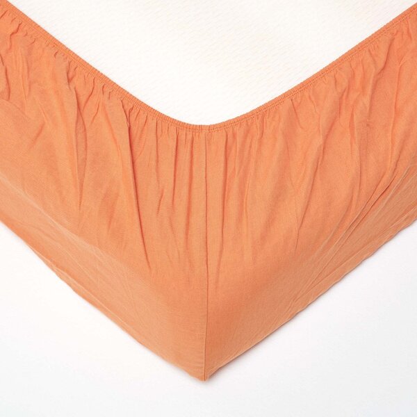 Homescapes Burnt Orange Linen Fitted Sheet, Single