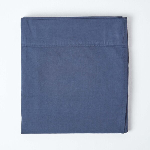 Homescapes Navy Blue Linen Flat Sheet, Single