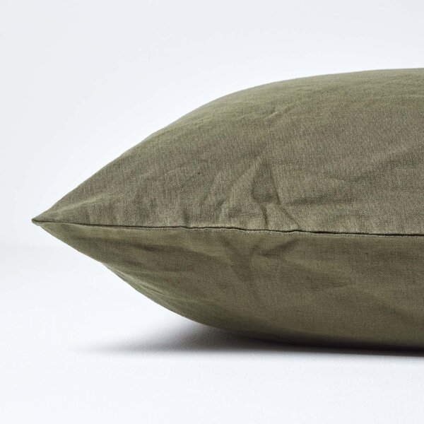 Homescapes Khaki Green European Linen Pillowcase, 40 x 40 cm