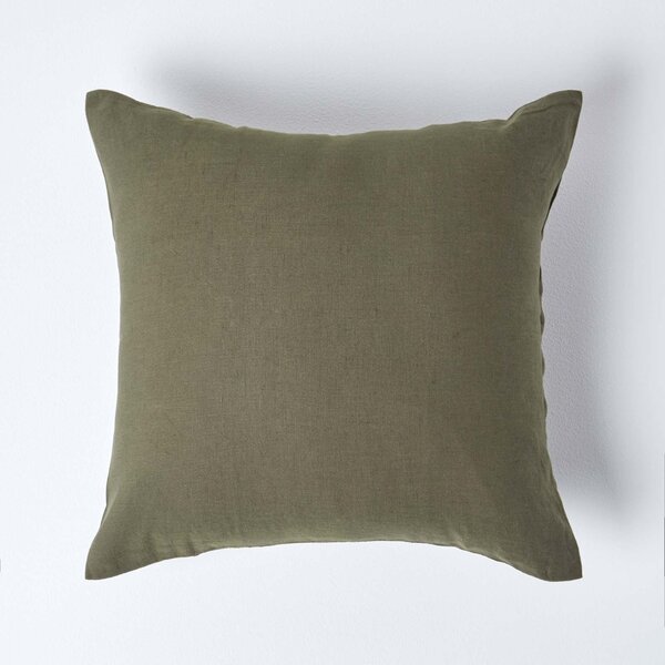 Homescapes Khaki Green European Linen Pillowcase, 40 x 40 cm