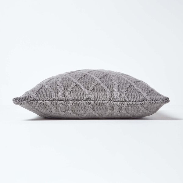 Grey Cable Knit 100% Cotton Cushion Cover, Square 45 x 45 cm