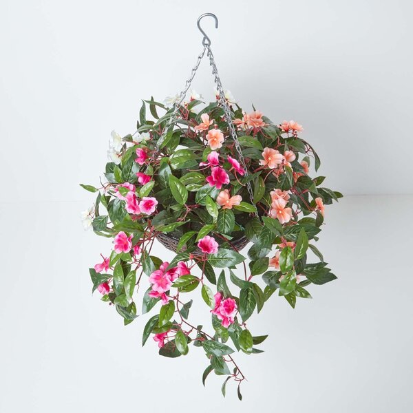 Large White and Pink Flower Artificial Hanging Basket Trailing Plant