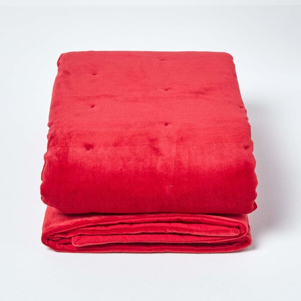 Homescapes Luxury Soft Cotton Red Velvet Throw Blanket 125 x 150 cm