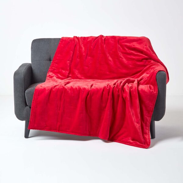 Homescapes Luxury Soft Cotton Red Velvet Throw Blanket 125 x 150 cm