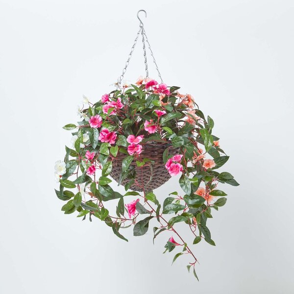 Large White and Pink Flower Artificial Hanging Basket Trailing Plant