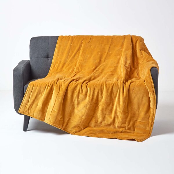 Luxury Soft Cotton Mustard Yellow Velvet Throw Blanket 125 x 150 cm