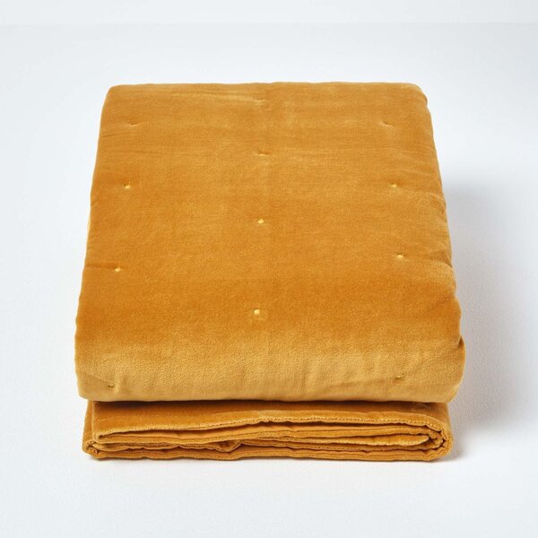 Luxury Soft Cotton Mustard Yellow Velvet Throw Blanket 125 x 150 cm