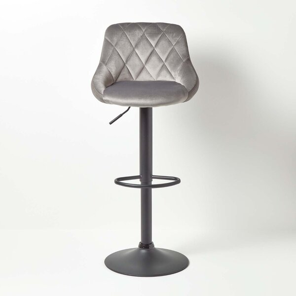 Henley Grey Velvet Faux Leather Adjustable Swivel Barstool 60-80cm